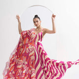 Fuchsia Print Blocked Kaftan Dress