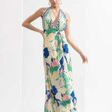 Mystic green chiffon halter neck dress