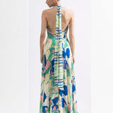 Mystic green chiffon halter neck dress