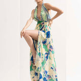 Mystic green chiffon halter neck dress