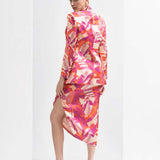 Fuchsia Abstract Printed Blazer Set