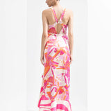 Pink abstract satin bodycon dress