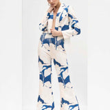 Mystic Blue Texture Printed Jacket Set