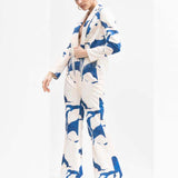 Mystic Blue Texture Printed Jacket Set