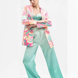 Blurred Printed Satin Pant Set
