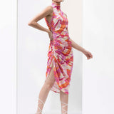 Pink Velvet Printed Short Dress