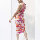 Pink Velvet Printed Short Dress