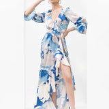 Mystic blue texture printed dress