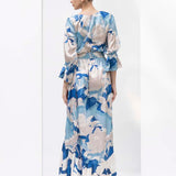 Mystic blue texture printed dress