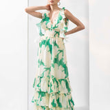 Bling texture Chiffon printed tiered dress