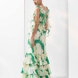 Bling texture Chiffon printed tiered dress