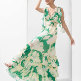 Bling texture Chiffon printed tiered dress