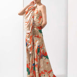 Mystic Orange Printed One Shoulder Dress