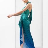 Ombre satin printed dress