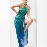 Ombre satin printed dress