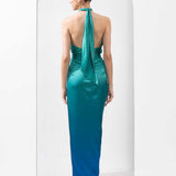 Ombre satin printed dress