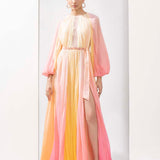 Multicolor Ombre Printed Chiffon Dress