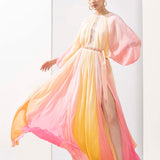 Multicolor Ombre Printed Chiffon Dress