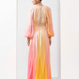 Multicolor Ombre Printed Chiffon Dress