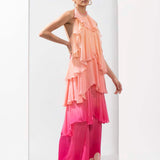 Ombre printed chiffon tiered dress
