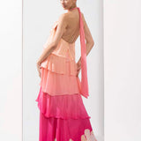 Ombre printed chiffon tiered dress