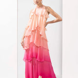 Ombre printed chiffon tiered dress