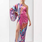 Pink Marble Printed Draped Dress