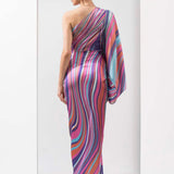 Pink Marble Printed Draped Dress
