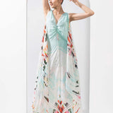 Ocean Blue Printed Chiffon Kaftan