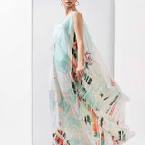 Ocean Blue Printed Chiffon Kaftan