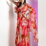 Ultra Peony Corsage Pleated Maxi Dress