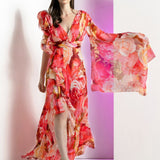 Ultra Peony Corsage Pleated Maxi Dress