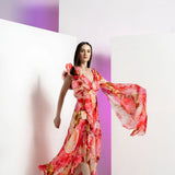 Ultra Peony Corsage Pleated Maxi Dress