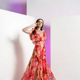 Ultra Peony Corsage Pleated Maxi Dress
