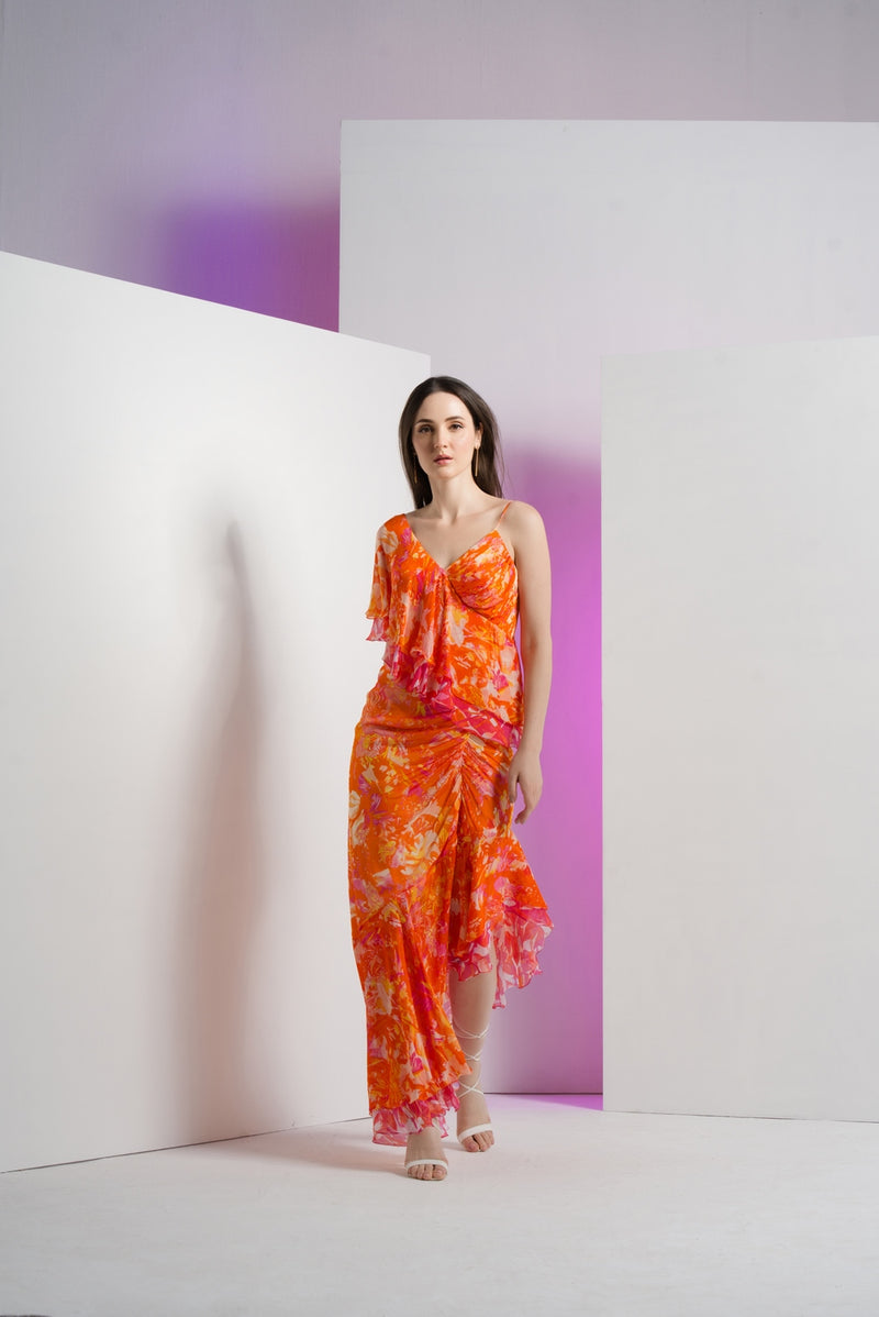 Saffron misty femme hi-low maxi dress