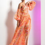 Red Pansy Daisy Maxi Dress