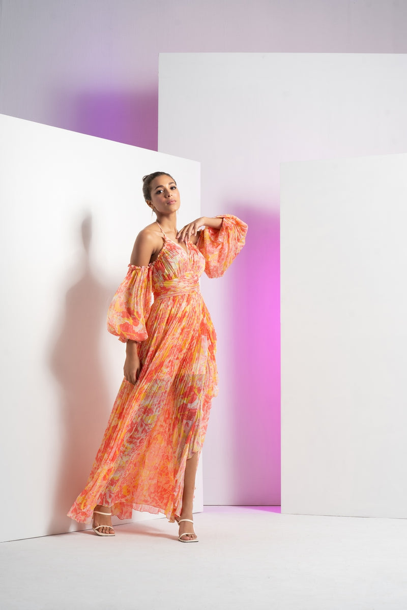Red pancy daisy maxi dress