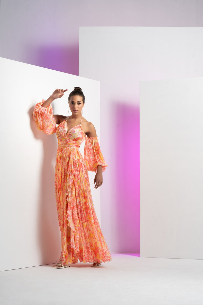 Red pancy daisy maxi dress
