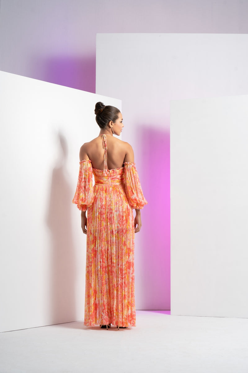 Red pancy daisy maxi dress