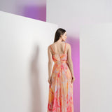 Peach Raw Crystal Asymmetric Maxi Dress