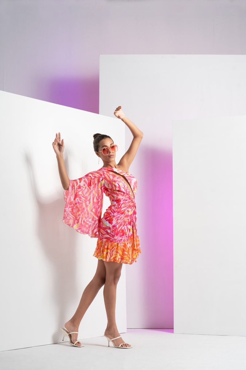 Pink twisted leaf mini dress