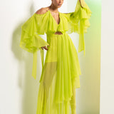 Lime Green Solid Asymmetric Dress