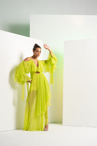 Lime green solid asymmetric dress