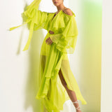 Lime Green Solid Asymmetric Dress