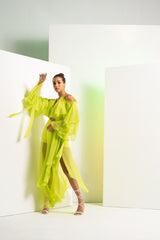 Lime green solid asymmetric dress