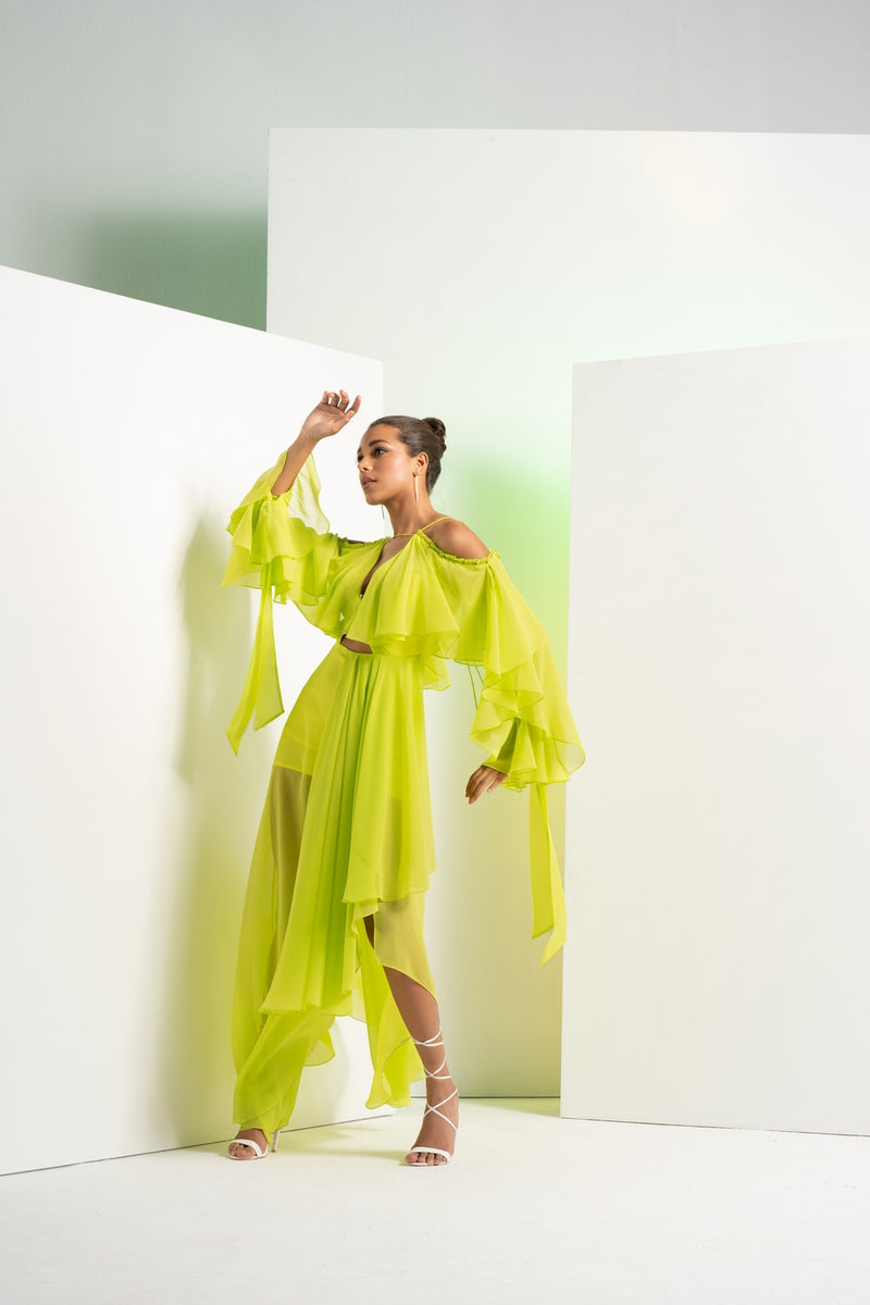 Lime green solid asymmetric dress