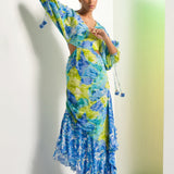 Matched Floral Camo Asymmetric Maxi Dress
