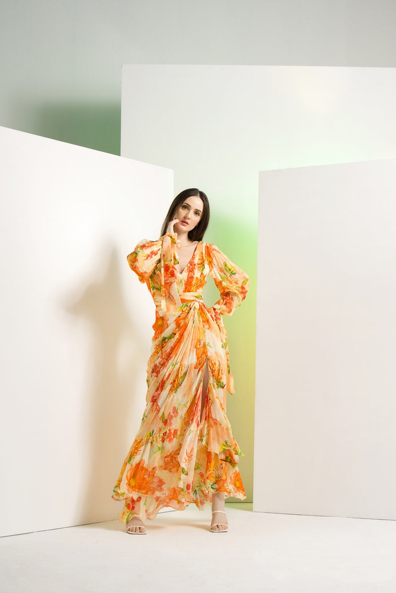 Orange lilium maxi dress