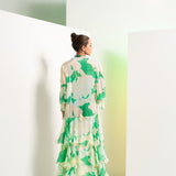 Green Bodysuit With Tiered Cape