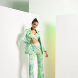 Green Raw Crystal Pant Suit Set